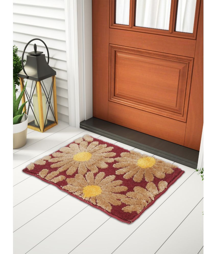     			FABINALIV Set of 1 Anti-skid Polycotton Door Mat ( 60 X 40 cm ) Red