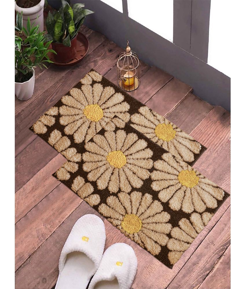     			FABINALIV Set of 2 Anti-skid Polycotton Door Mat ( 60 X 40 cm ) Brown