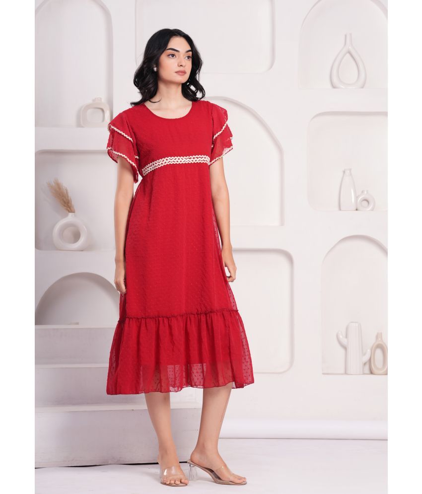     			JAI SHIVAM TRADERS Georgette Self Design Calf-Length Women's Empire Dress - Red ( Pack of 1 )