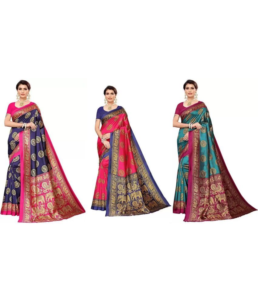     			RUNAYA NX Art Silk Printed Saree With Blouse Piece ( Multicolor , Pack of 3 )