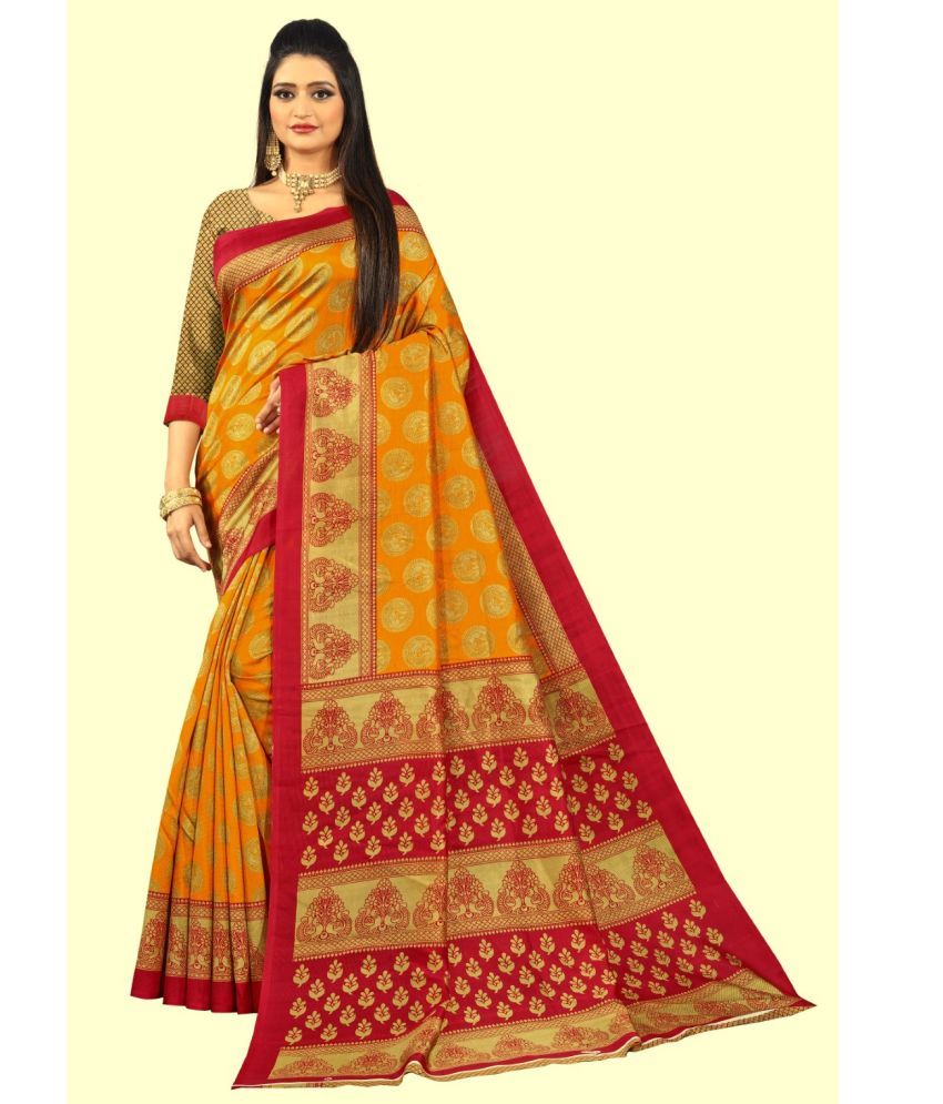     			RUNAYA NX Art Silk Printed Saree With Blouse Piece ( Yellow , Pack of 1 )