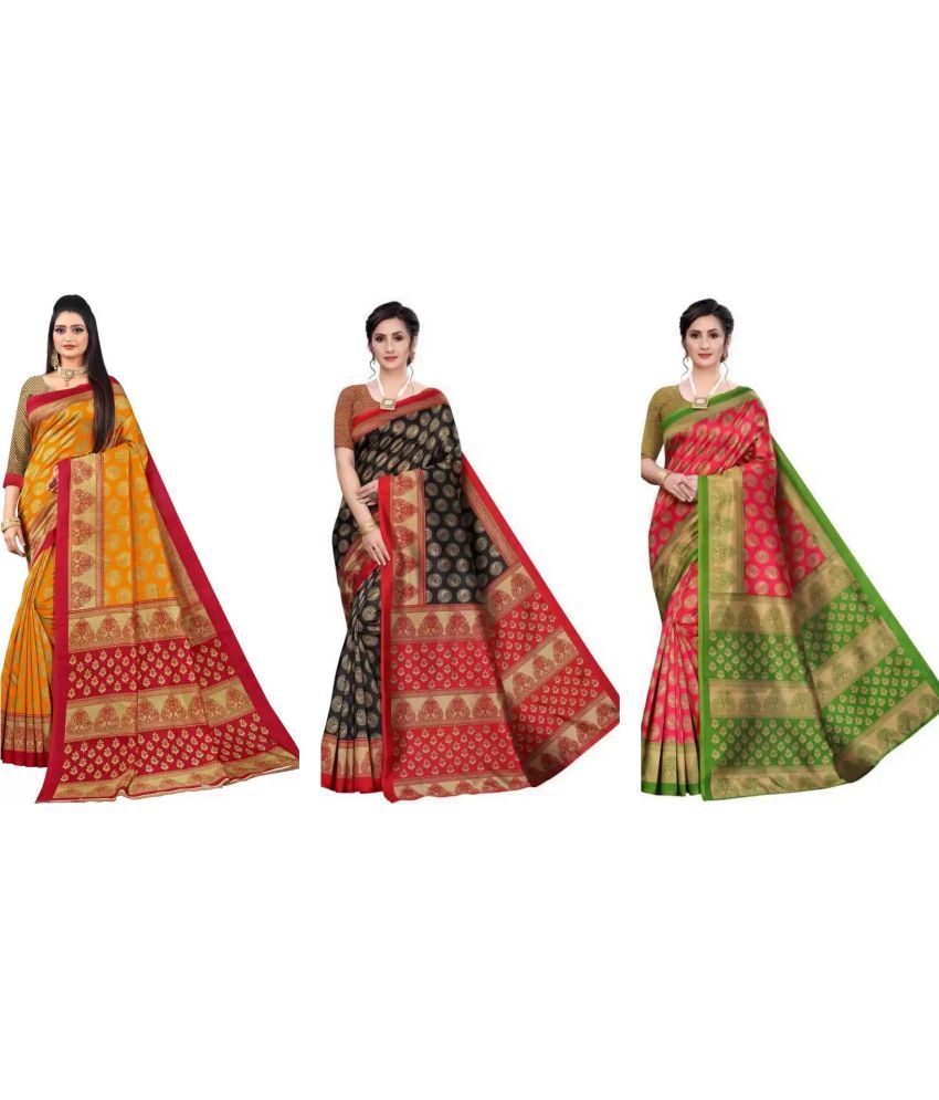     			RUNAYA NX Art Silk Printed Saree With Blouse Piece ( Multicolor , Pack of 3 )