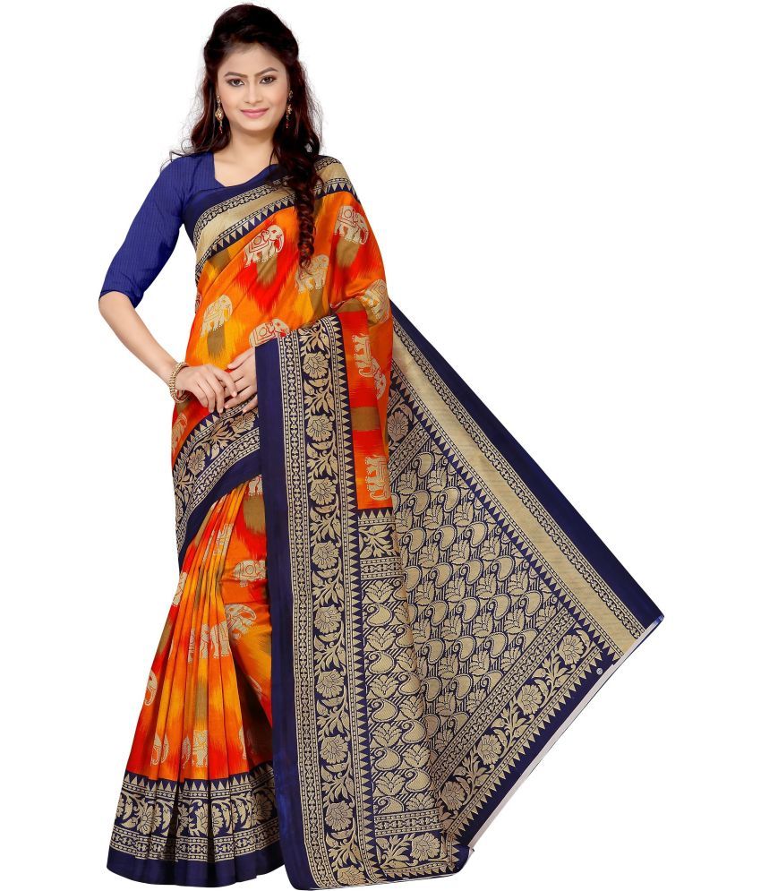     			RUNAYA NX Art Silk Printed Saree With Blouse Piece ( Navy Blue , Pack of 1 )