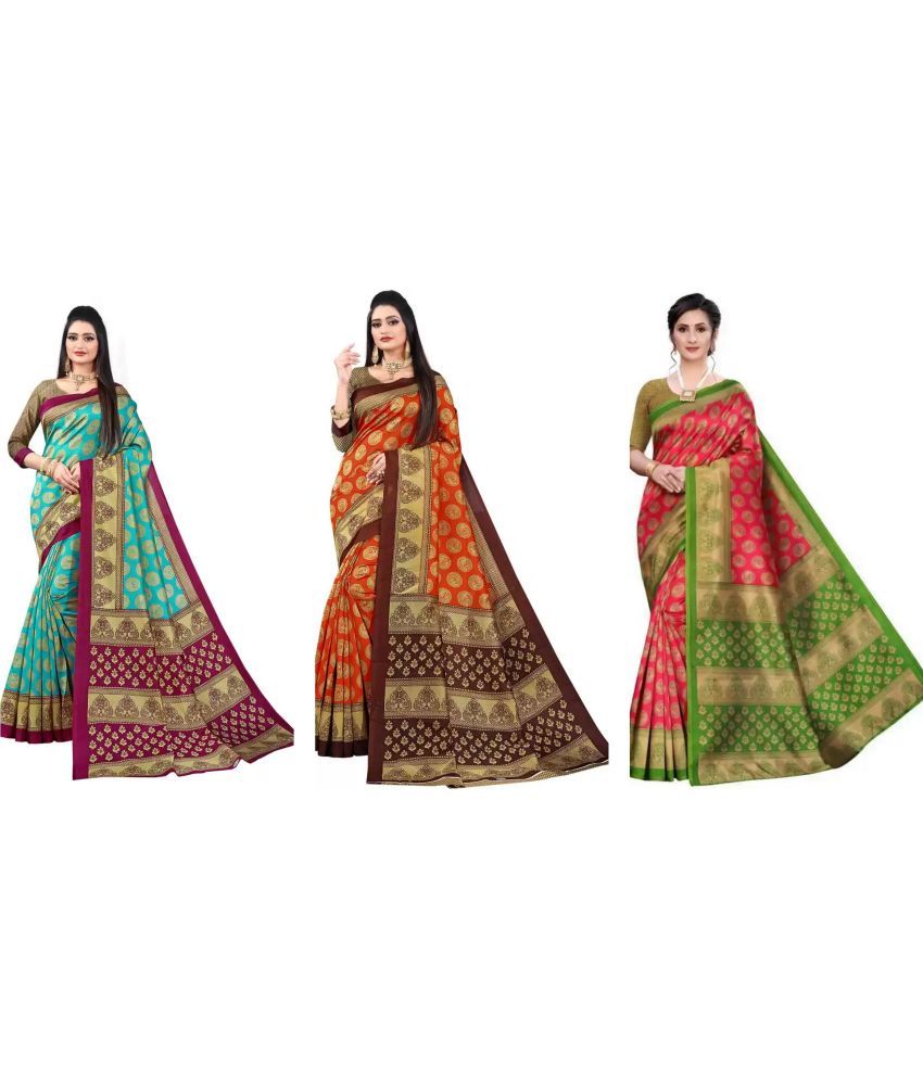     			RUNAYA NX Art Silk Printed Saree With Blouse Piece ( Multicolor , Pack of 3 )