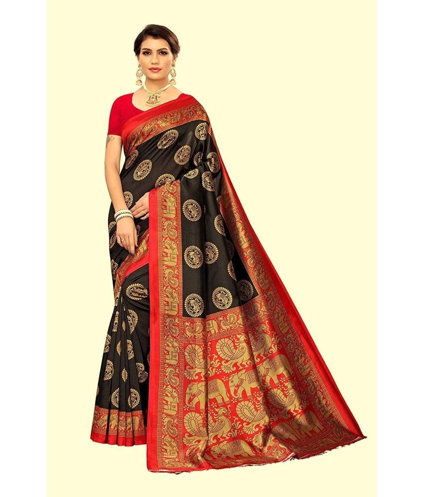     			RUNAYA NX Art Silk Printed Saree With Blouse Piece ( Black , Pack of 1 )