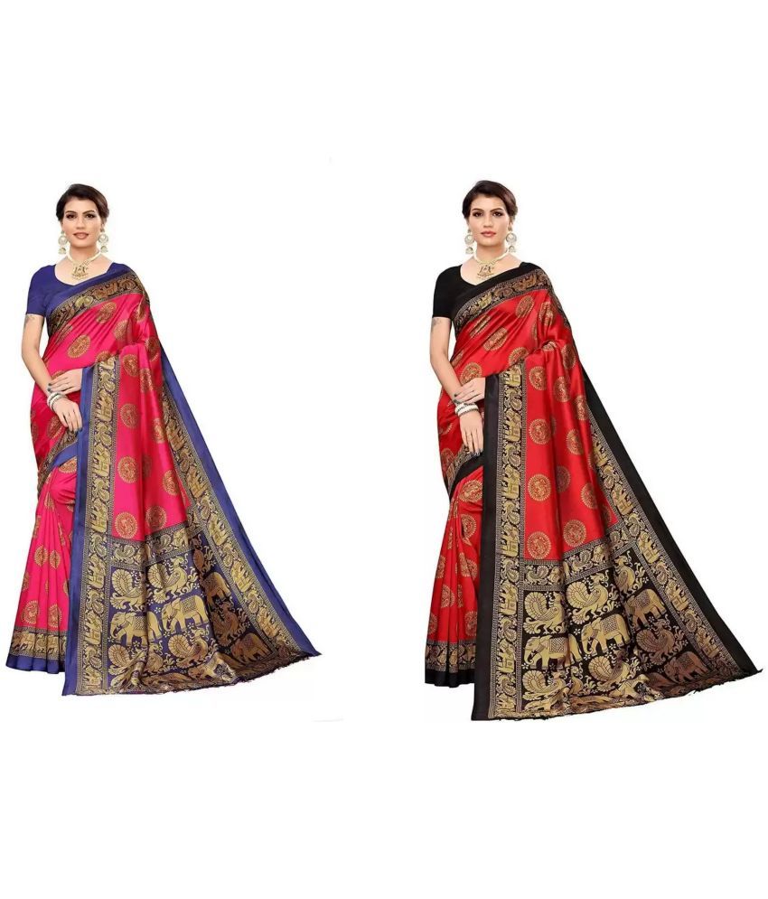     			RUNAYA NX Art Silk Printed Saree With Blouse Piece ( Multicolor , Pack of 2 )