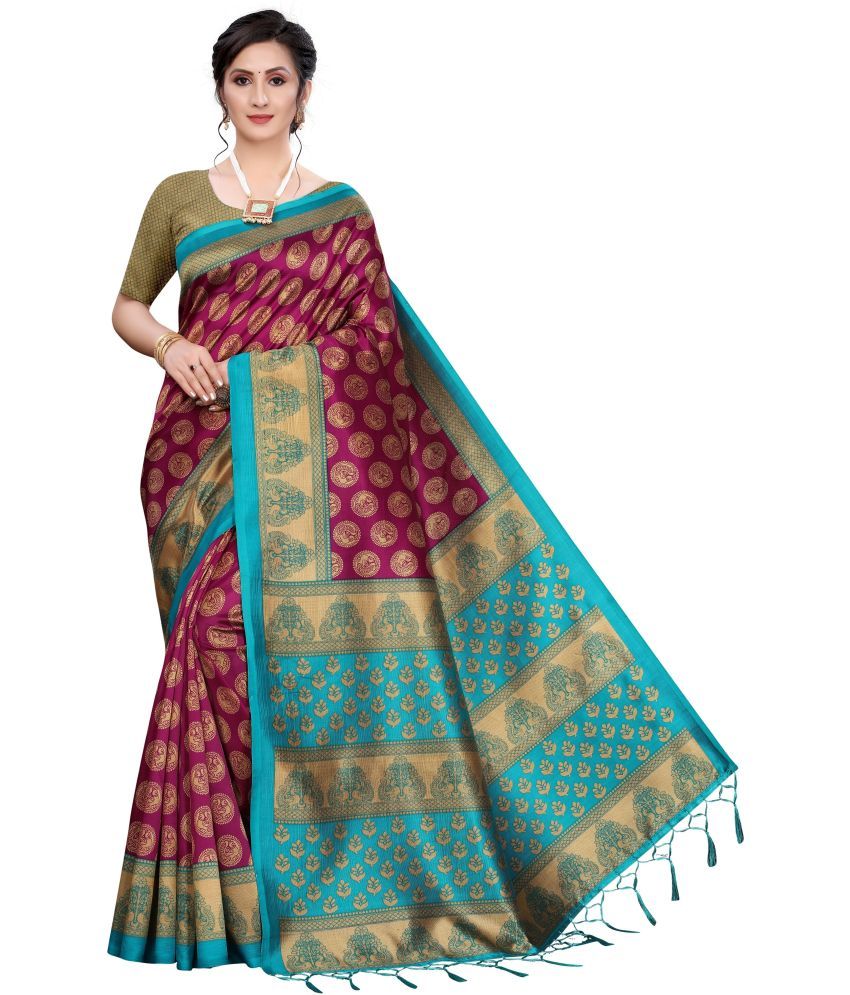     			RUNAYA NX Art Silk Printed Saree With Blouse Piece ( Maroon , Pack of 1 )