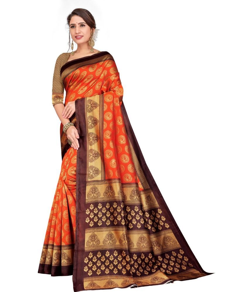     			RUNAYA NX Art Silk Printed Saree With Blouse Piece ( Orange , Pack of 1 )