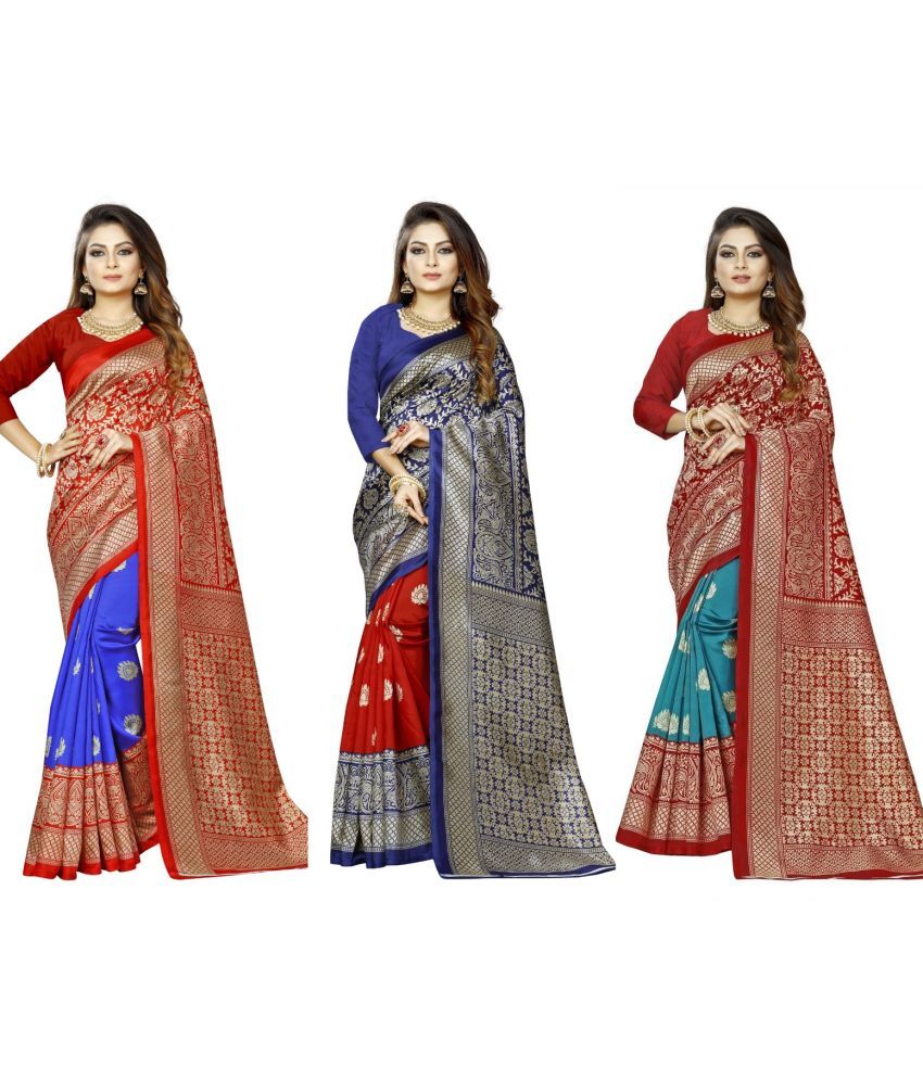     			RUNAYA NX Art Silk Printed Saree With Blouse Piece ( Multicolor , Pack of 3 )