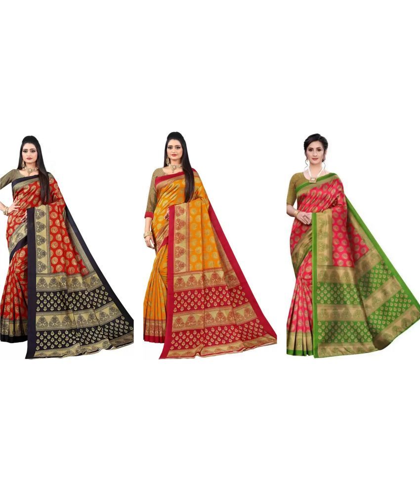     			RUNAYA NX Art Silk Printed Saree With Blouse Piece ( Multicolor , Pack of 3 )