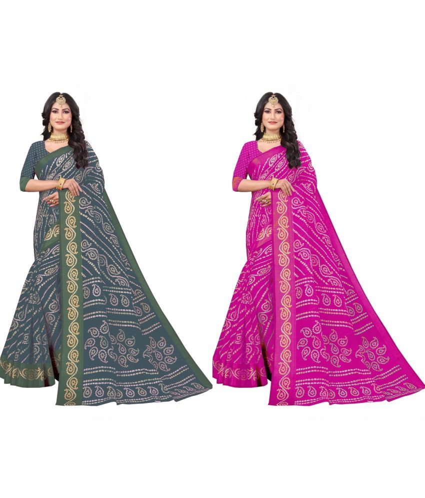     			RUNAYA NX Cotton Blend Printed Saree With Blouse Piece ( Multicolor , Pack of 2 )