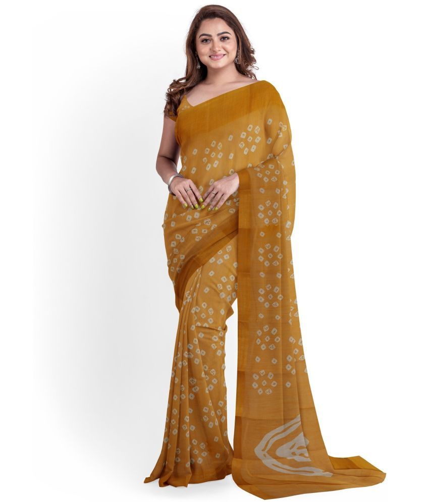     			RUNAYA NX Cotton Blend Printed Saree With Blouse Piece ( Yellow , Pack of 1 )