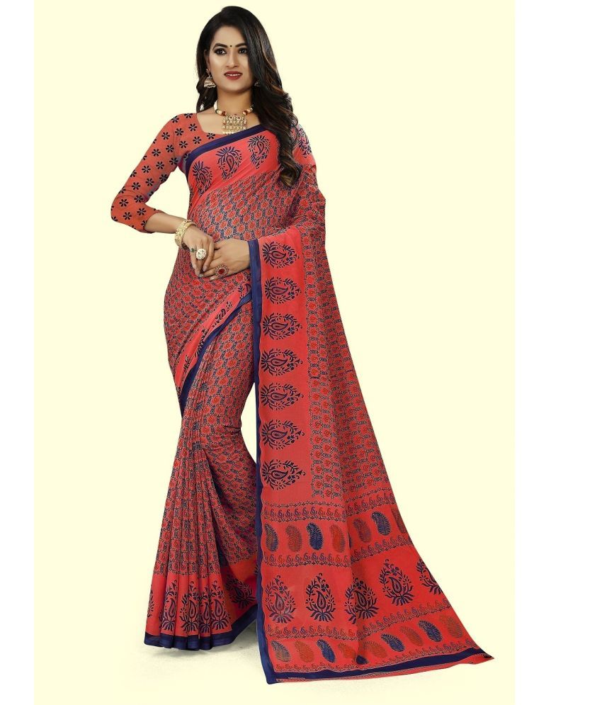     			RUNAYA NX Cotton Blend Printed Saree With Blouse Piece ( Red , Pack of 1 )