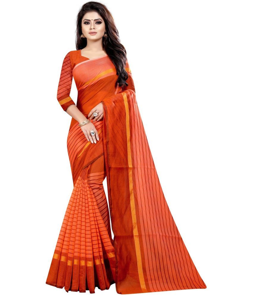     			RUNAYA NX Cotton Blend Printed Saree With Blouse Piece ( Orange , Pack of 1 )