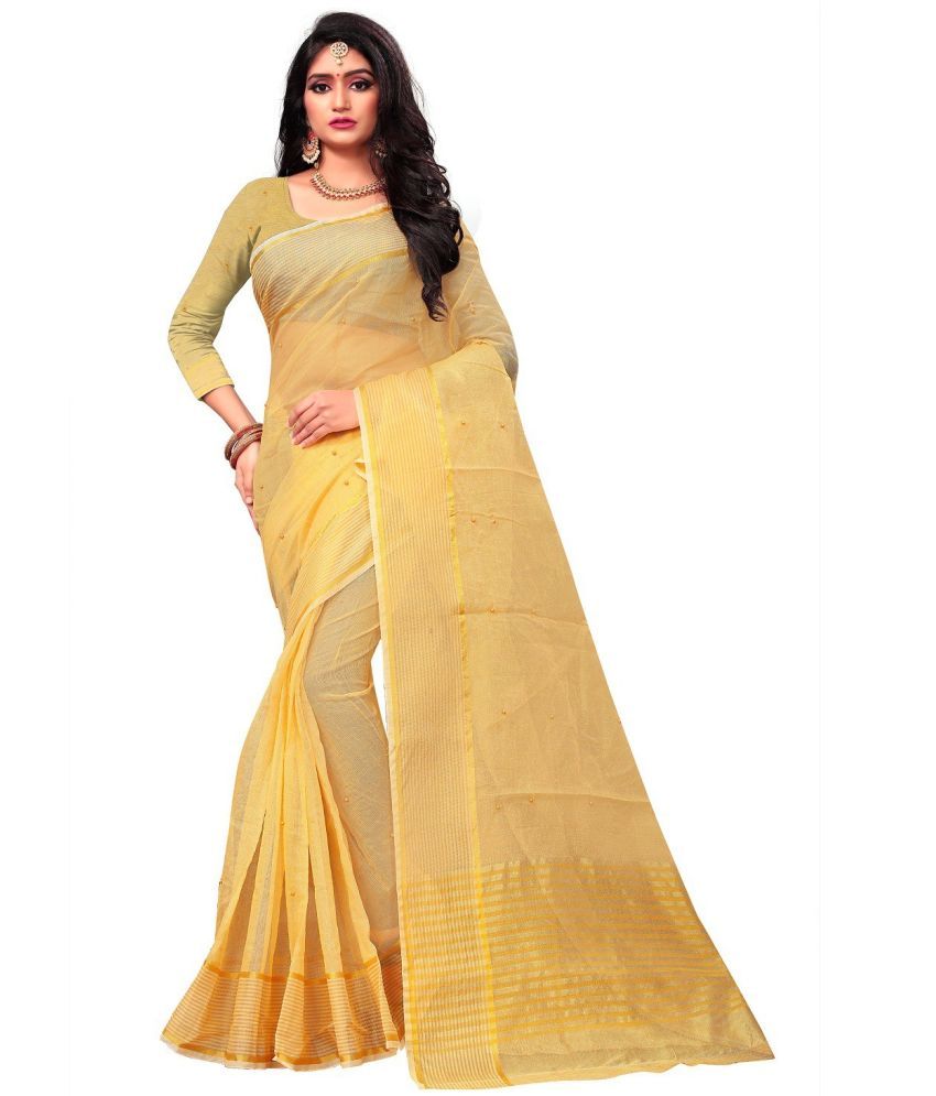     			RUNAYA NX Cotton Blend Printed Saree With Blouse Piece ( Gold , Pack of 1 )