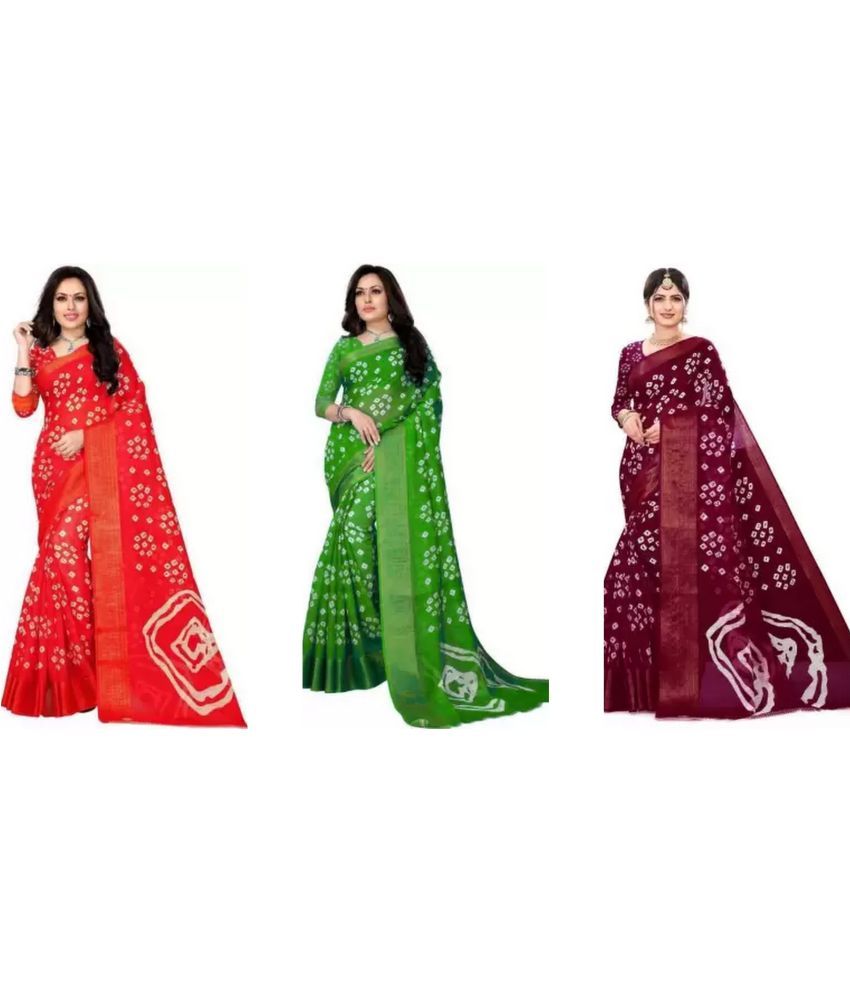     			RUNAYA NX Cotton Blend Printed Saree With Blouse Piece ( Multicolor , Pack of 3 )