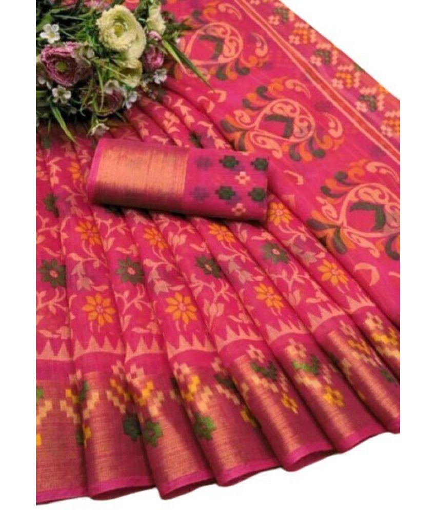     			RUNAYA NX Cotton Blend Printed Saree With Blouse Piece ( Rani , Pack of 1 )