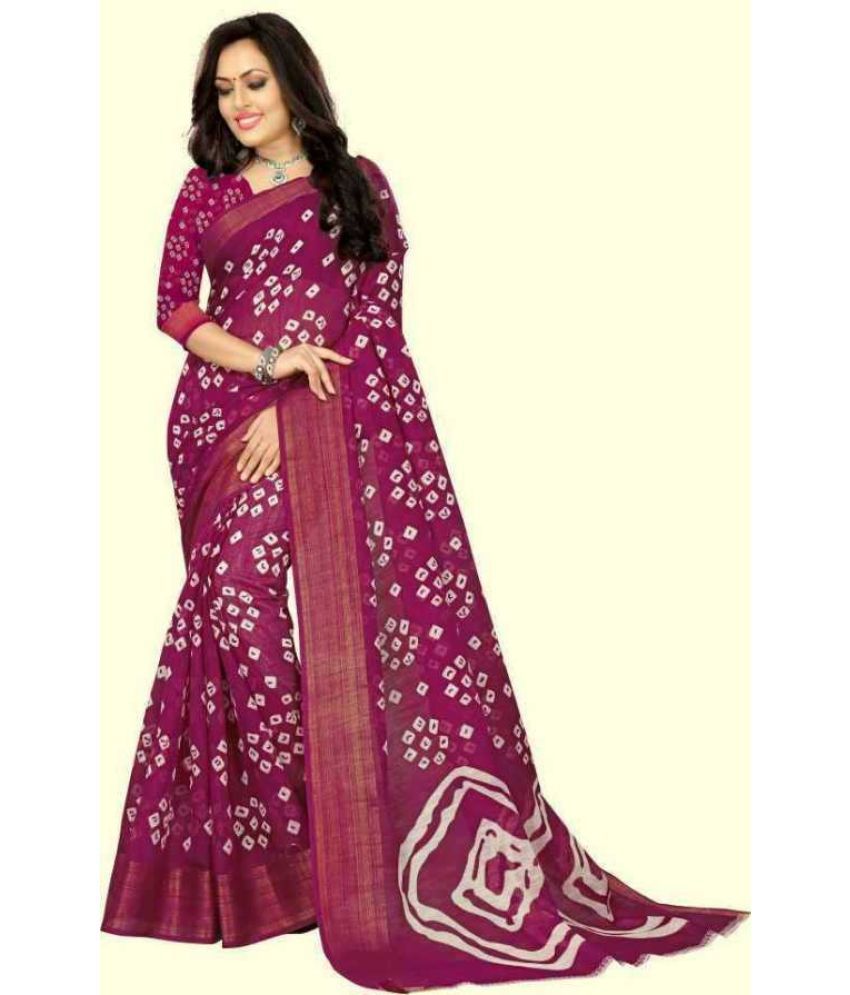     			RUNAYA NX Cotton Blend Printed Saree With Blouse Piece ( Purple , Pack of 1 )