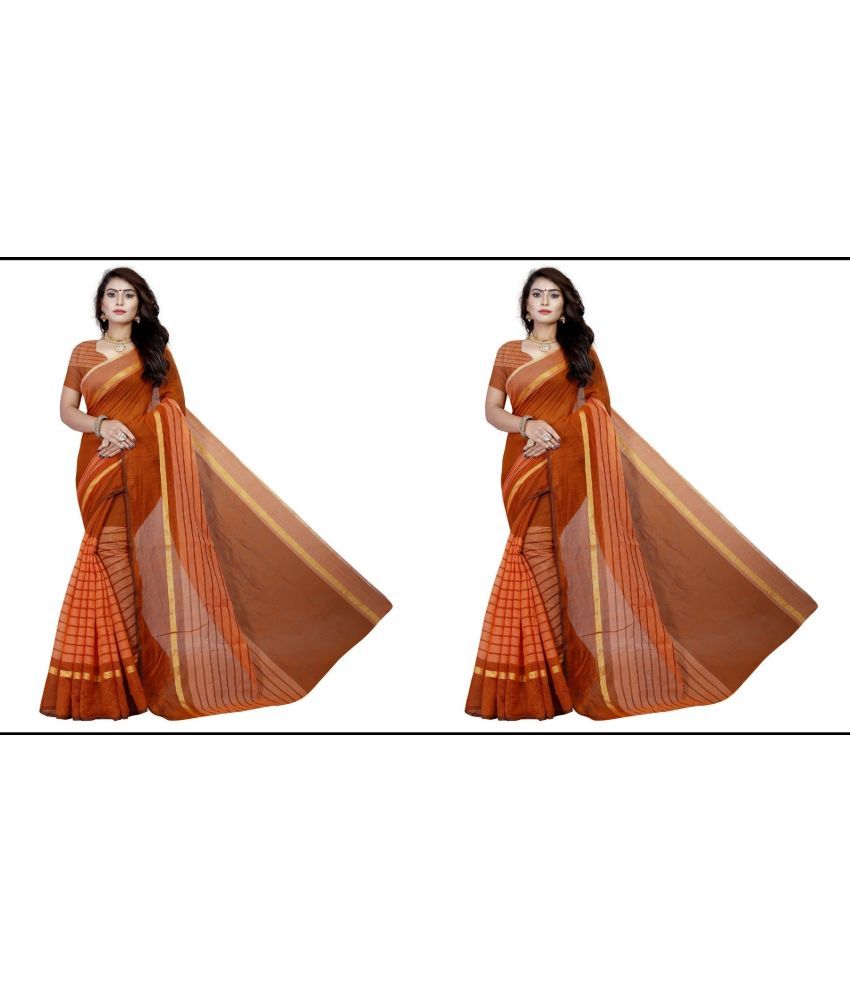     			RUNAYA NX Cotton Blend Printed Saree With Blouse Piece ( Orange , Pack of 1 )