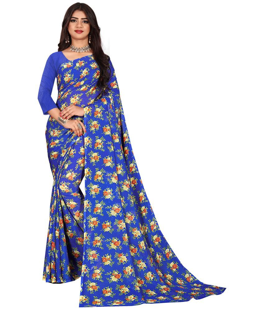     			RUNAYA NX Georgette Printed Saree With Blouse Piece ( Purple , Pack of 1 )