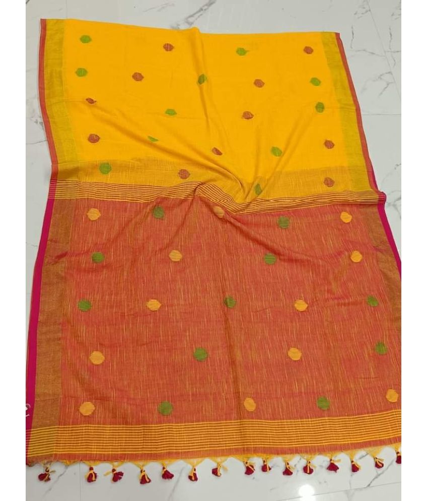     			SARADA HANDLOOM Cotton Printed Saree With Blouse Piece ( Yellow , Pack of 1 )