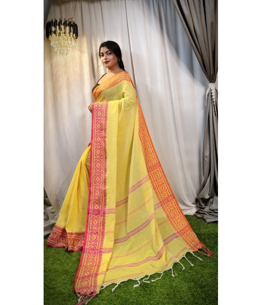     			SARADA HANDLOOM Cotton Self Design Saree With Blouse Piece ( Yellow1 , Pack of 1 )