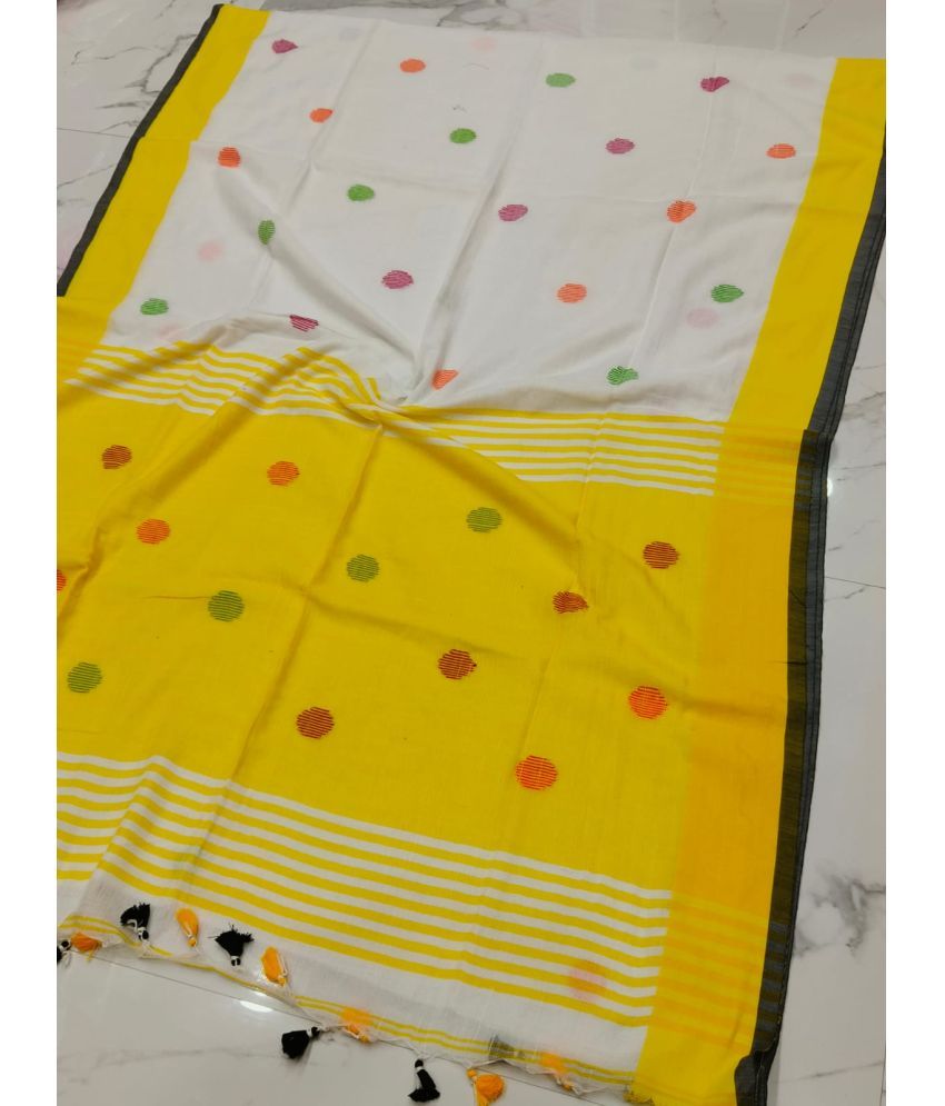     			SARADA HANDLOOM Cotton Self Design Saree With Blouse Piece ( White , Pack of 1 )