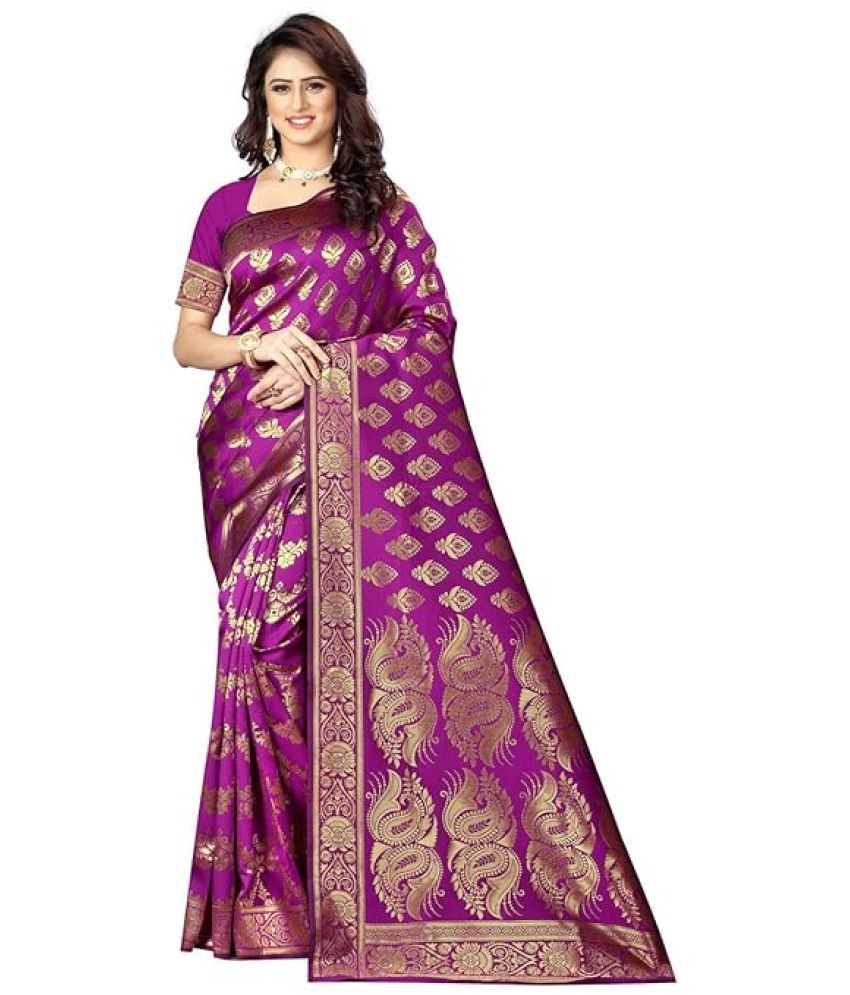     			Saadhvi Silk Woven Saree With Blouse Piece ( Purple , Pack of 1 )