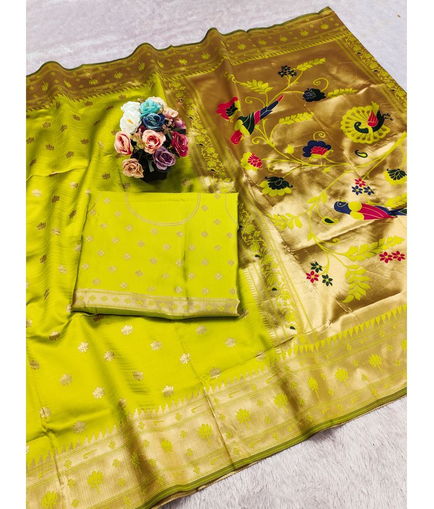     			Sindharat Fashion Banarasi Silk Woven Saree With Blouse Piece ( Yellow , Pack of 1 )