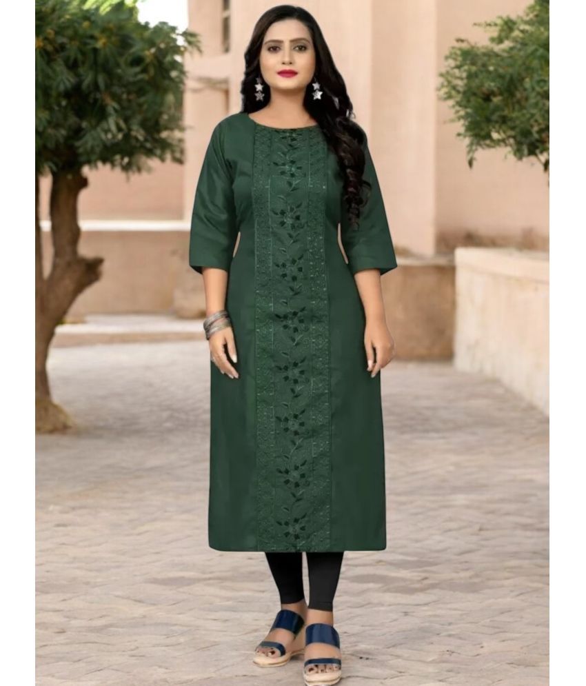     			Star Fashion Pack of 1 Cotton Blend Embroidered A-line Women's Kurti - ( Green )