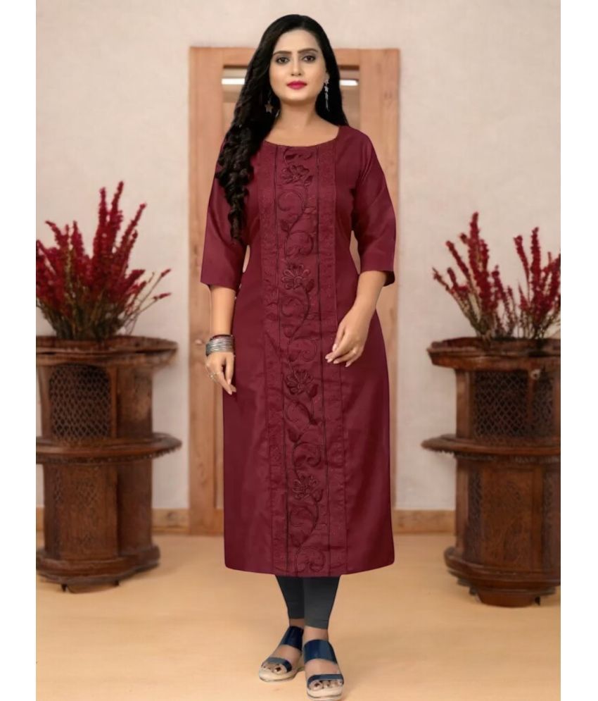     			Star Fashion Pack of 1 Cotton Blend Embroidered A-line Women's Kurti - ( Maroon )