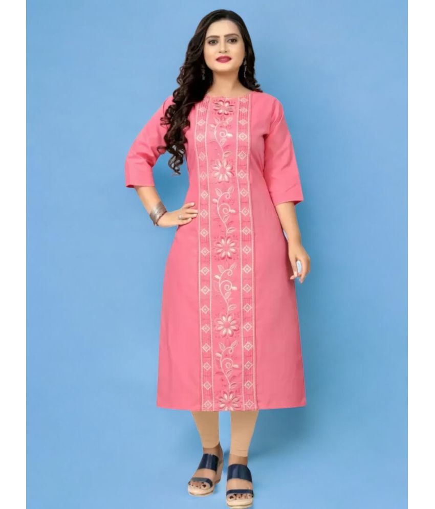     			Star Fashion Pack of 1 Cotton Blend Embroidered A-line Women's Kurti - ( Pink )