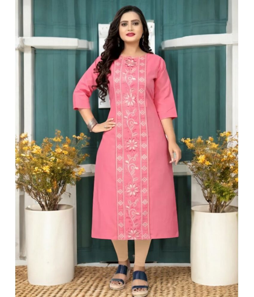     			Star Fashion Pack of 1 Cotton Blend Embroidered A-line Women's Kurti - ( Pink )