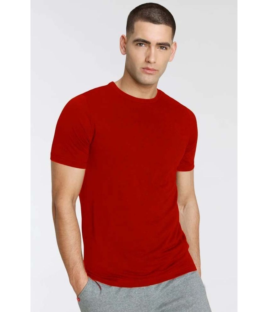     			THE PLANET COOL Polyester Slim Fit Solid Half Sleeves Men's Round T-Shirt - Red ( Pack of 1 )