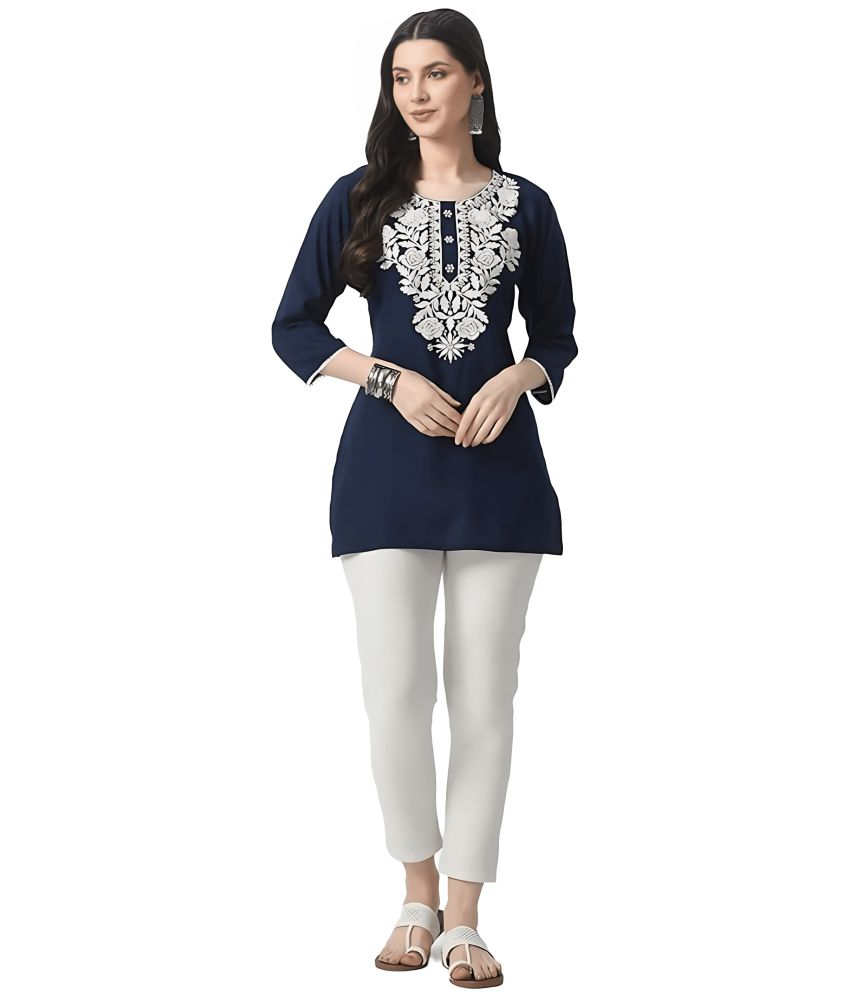     			TNQ Pack of 1 Rayon Embroidered Straight Women's Kurti - ( Navy Blue )