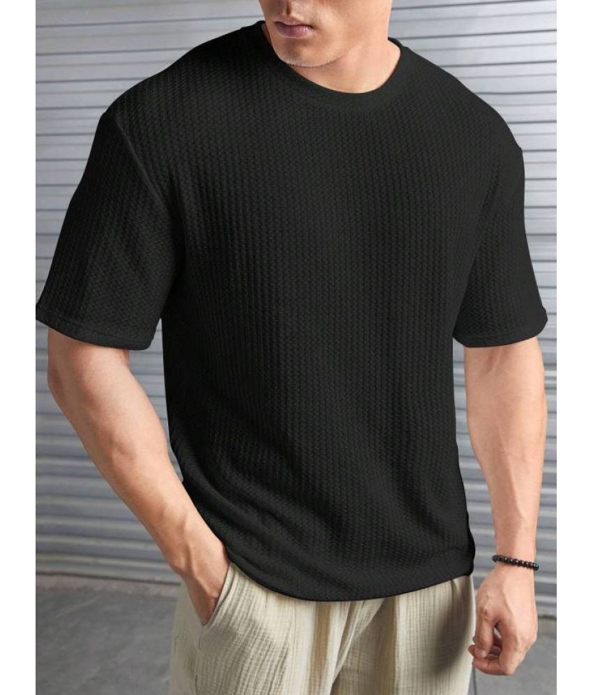     			TOROLY Cotton Blend Regular Fit Self Design Half Sleeves Men's Round T-Shirt - Black ( Pack of 1 )