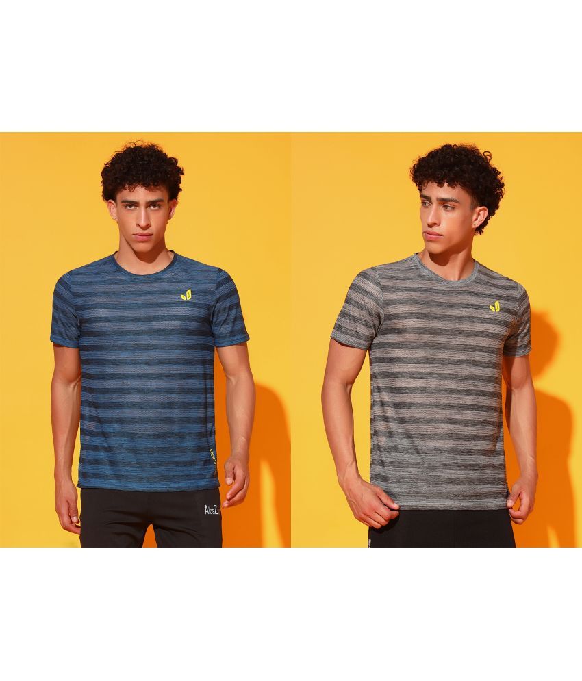     			Unicus Apparel Polyester Regular Fit Striped Half Sleeves Men's Round T-Shirt - Dark Grey ( Pack of 2 )