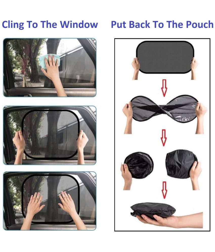     			Valdez Car Window Curtain Sticky Sun Shades, Universal Fit Sunshades for Side Window, Rear Window, Black Color, 4 Pieces