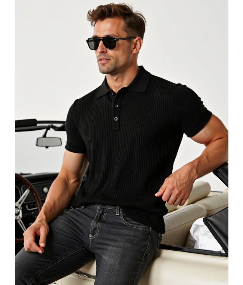     			fashion and youth Pack of 1 Cotton Blend Regular Fit Solid Half Sleeves Men's Polo T Shirt ( Black )