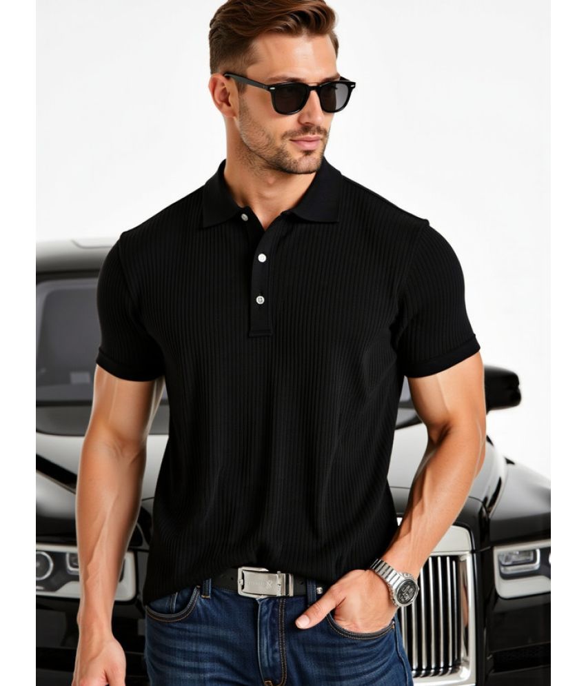     			fashion and youth Pack of 1 Cotton Blend Regular Fit Solid Half Sleeves Men's Polo T Shirt ( Black )