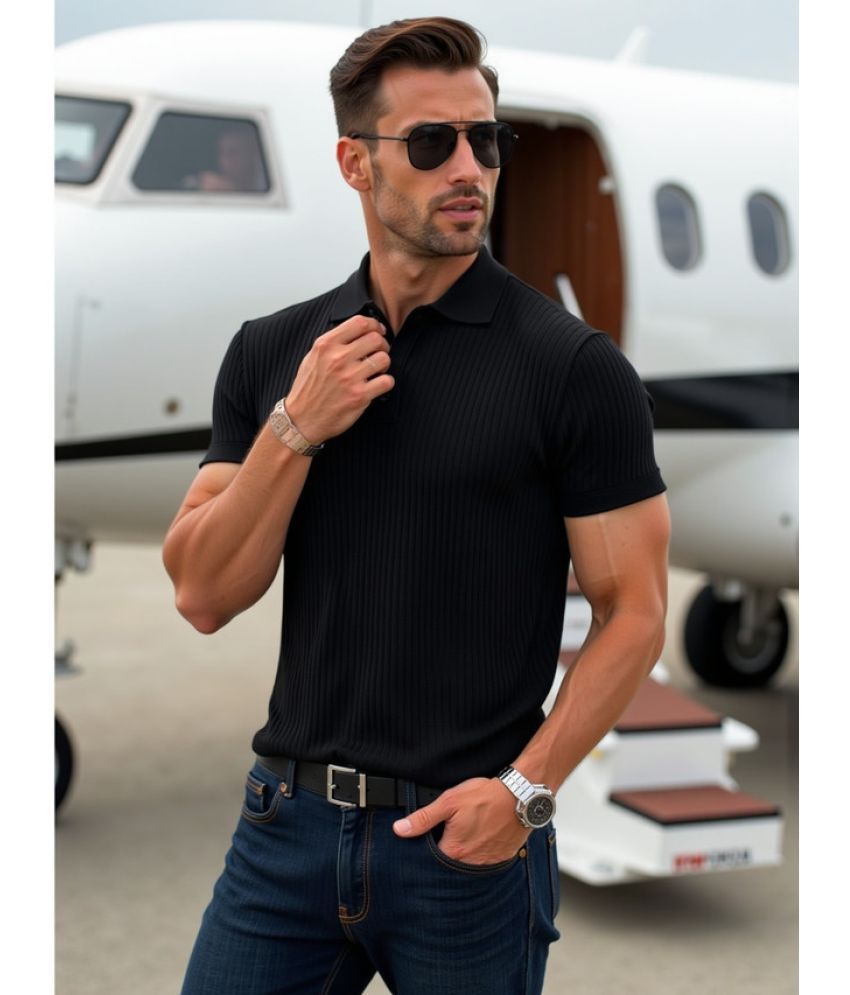     			fashion and youth Pack of 1 Cotton Blend Regular Fit Solid Half Sleeves Men's Polo T Shirt ( Black )