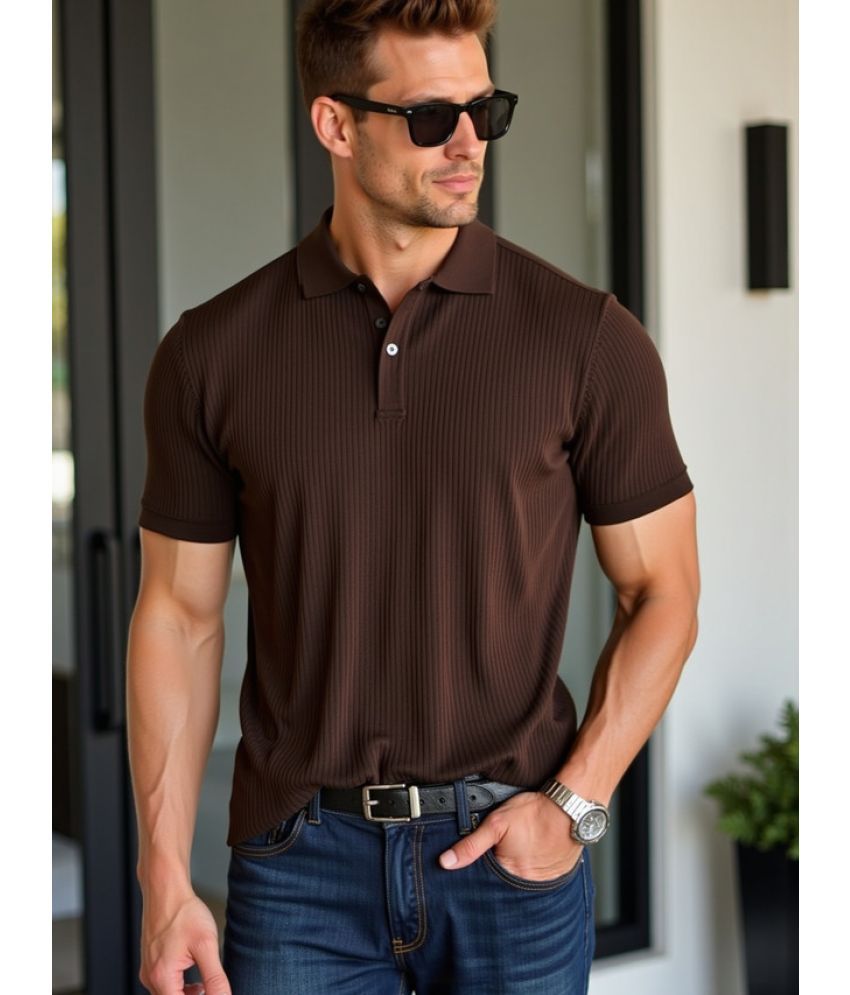     			fashion and youth Pack of 1 Cotton Blend Regular Fit Solid Half Sleeves Men's Polo T Shirt ( Brown )