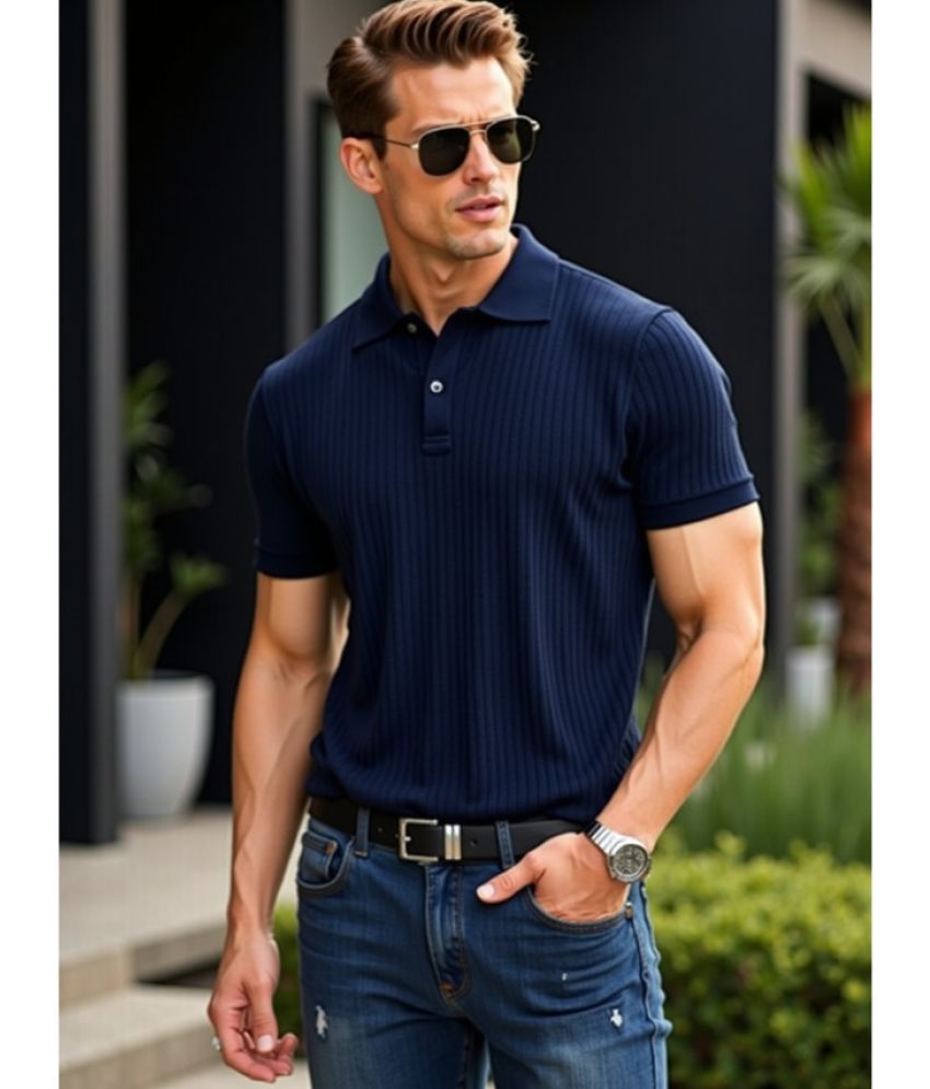     			fashion and youth Pack of 1 Cotton Blend Regular Fit Solid Half Sleeves Men's Polo T Shirt ( Navy Blue )