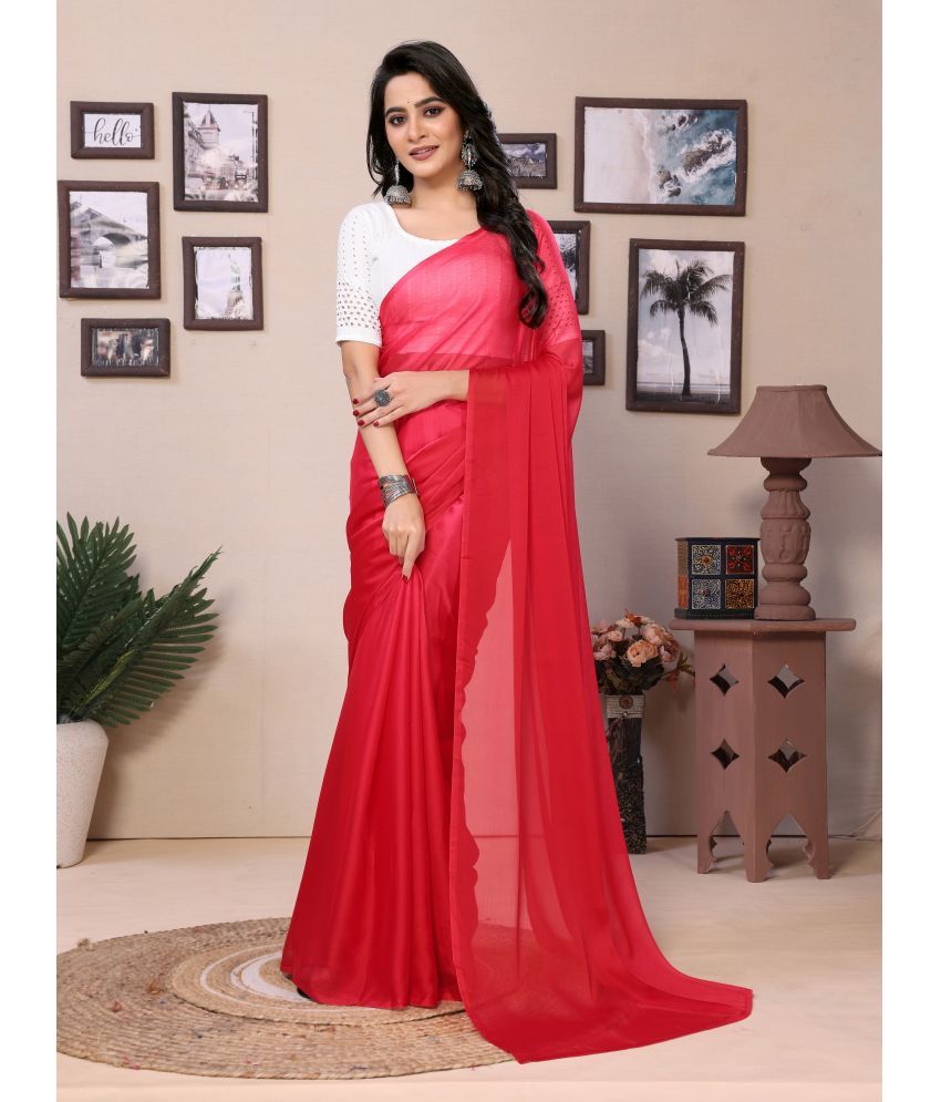     			Rangtulika Ethnics Georgette Solid Saree With Blouse Piece ( Red , Pack of 1 )