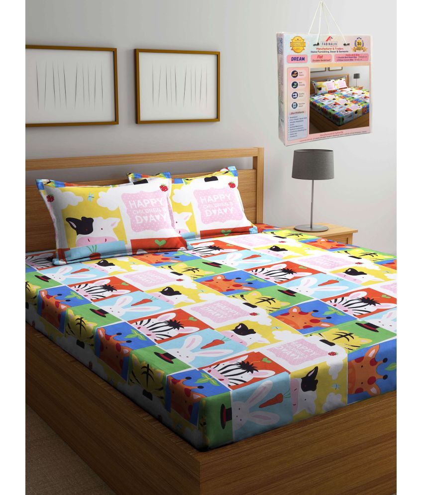     			FABINALIV Poly Cotton 1 Double Bedsheet with 2 Pillow Covers ( Multicolor )