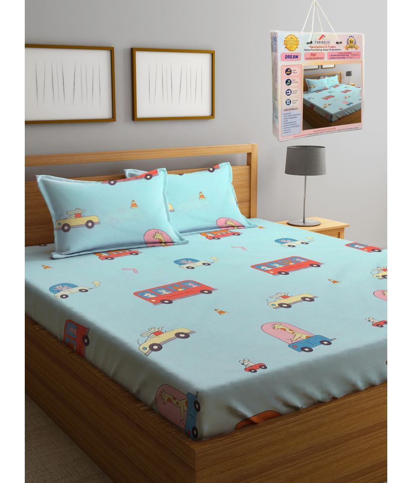     			FABINALIV Poly Cotton 1 Double Bedsheet with 2 Pillow Covers ( Blue )