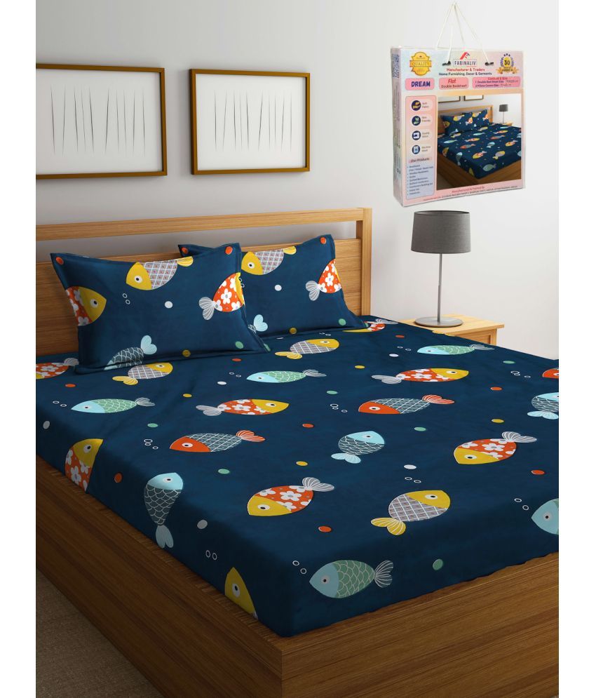     			FABINALIV Poly Cotton 1 Double Bedsheet with 2 Pillow Covers ( Navy Blue )