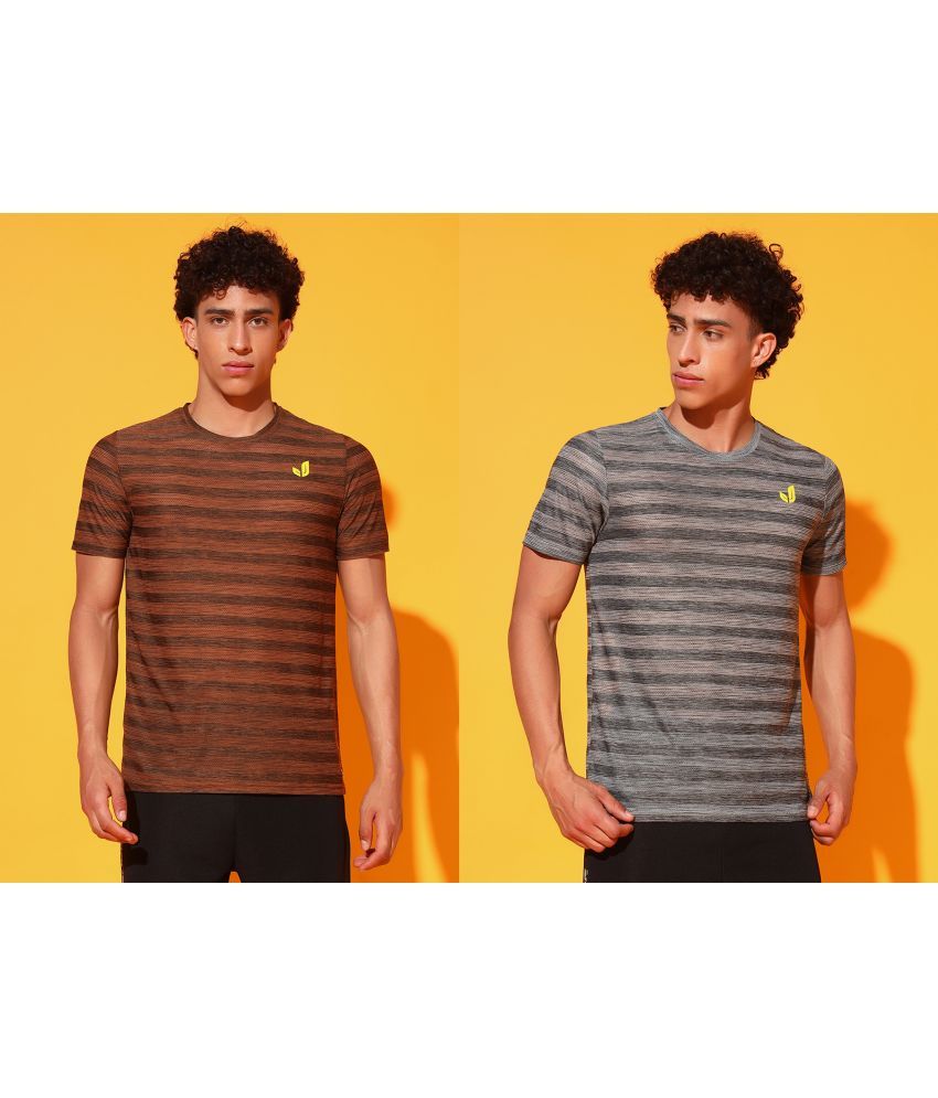     			Glito Polyester Regular Fit Striped Half Sleeves Men's Round T-Shirt - Multicolor7 ( Pack of 2 )