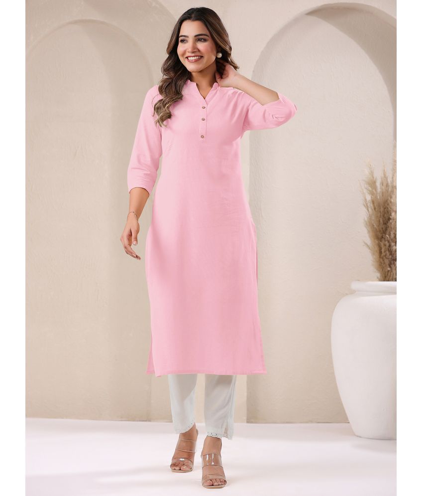     			Janasya Pack of 1 Cotton Solid Straight Women's Kurti - ( Pink )