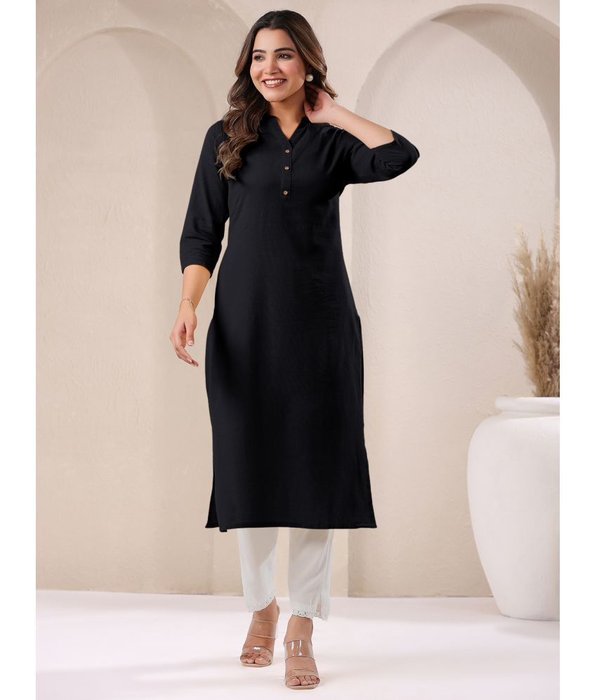     			Janasya Pack of 1 Cotton Solid Straight Women's Kurti - ( Black )